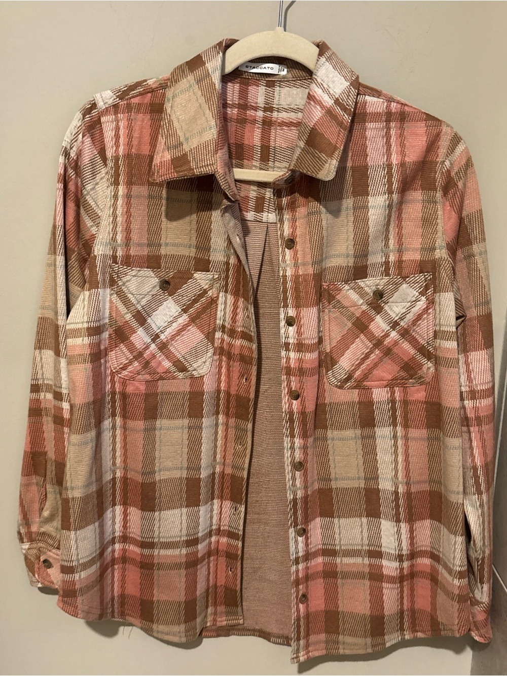 Staccato Pink and Brown Plaid Flannel Shacket
